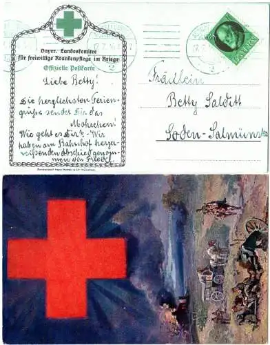 Bayern 1916, Rotes Kreuz Kriegskrankenpflege Postkarte m. 5 Pf. v. Aschaffenburg