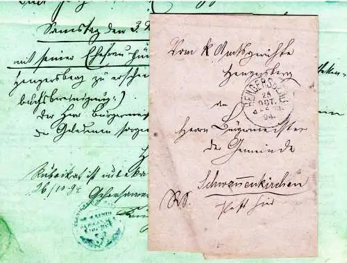 Bayern 1894, K1 HENGERSBERG auf Amtsbrief a. d. Bürgermeister v. Schwanenkirchen