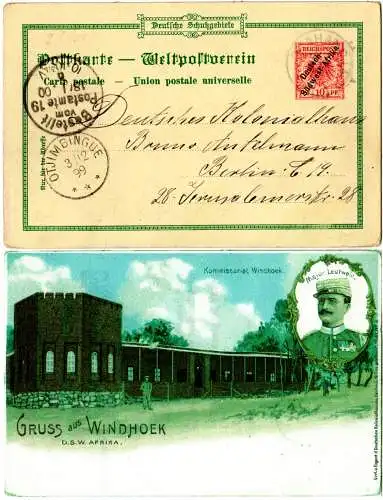 DSWA 1899, 10 Pf. Privat Ganzsache m. K1 OKAHANDJA via Otjimbingue n. Berlin