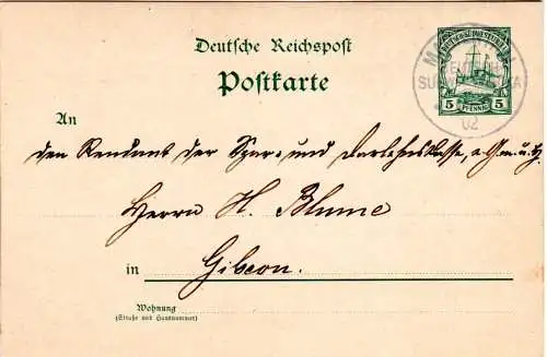 DSWA 1902, inlandsverwendete 5 Pf. Ganzsache m. klarem Stempel MARIENTHAL