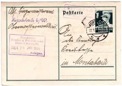 DR 1935, Landpost Stpl. HERSCHBACH über Montabaur auf 6 Pf. Ganzsache