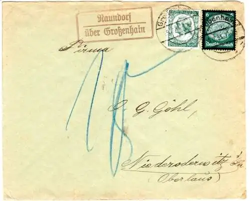 DR 1934, Landpost Stpl. NAUNDORF über Grossenhain auf Brief m. 2x6 Pf 