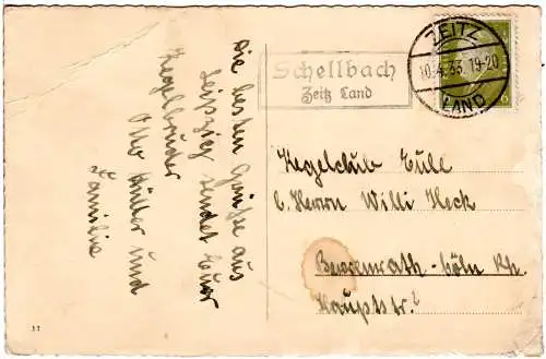 DR 1933, Landpost Stpl. SCHELLBACH Zeitz Land auf Karte m. 6 Pf. 