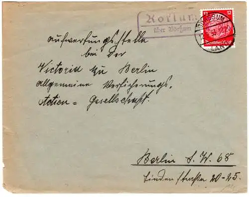 DR 1933, Landpost Stpl. KOKLUM über Börssum auf Brief m. 12 Pf. 