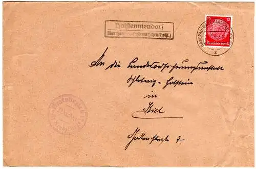 DR 1935, Landpost Stpl. HOLSTENNIENDORF über Hanerau-Hademarschen auf Amtsbrief 