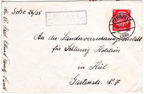 DR 1935, Landpost Stpl. ELLUND über Flensburg auf Brief m. 12 Pf.