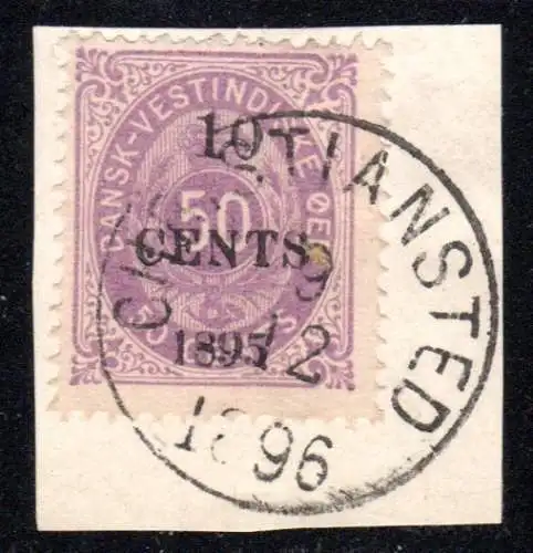 DWI 15, 10 CENTS 1895 / 50 C. auf sauberem Briefstück m. K1 CHRISTIANSTED