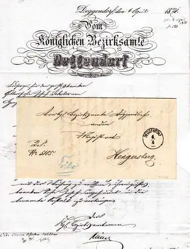 Bayern 1871, Zier-K1 DEGGENDORF auf Brief n. Hengersberg m. Cito-Vermerk