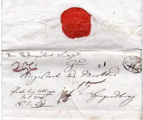 Bayern 1824, ovaler Fahrpoststpl. "von Landshut No." auf Brief n. Hengersberg