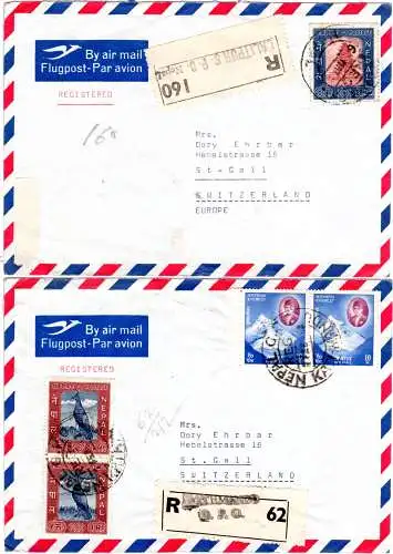 Nepal 1962, 2 Reko Briefe eines Int. Red-Cross Piloten v. Kathmandu i.d. Schweiz