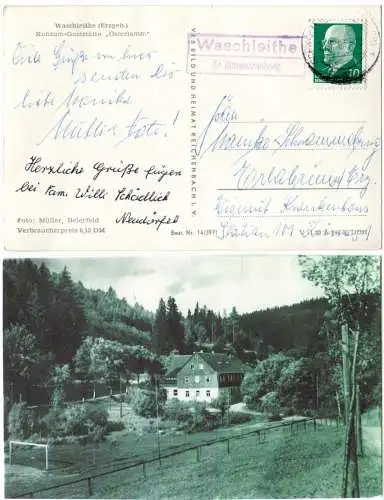 DDR 1963, Landpoststpl. WASCHLEITHE Kr. Schwarzenberg auf Gasthaus-AK m. 10 Pf.