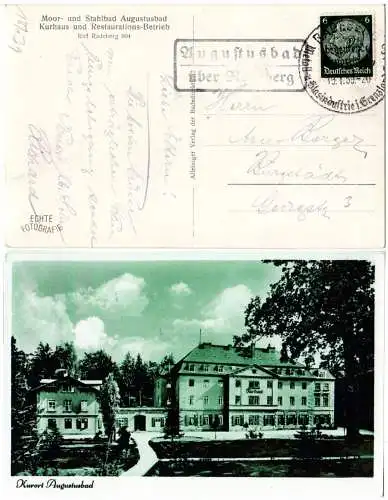 DR 1939, Landpost Stpl. AUGUSTUSBAD über Radeberg auf Gasthaus sw-AK m. 6 Pf.