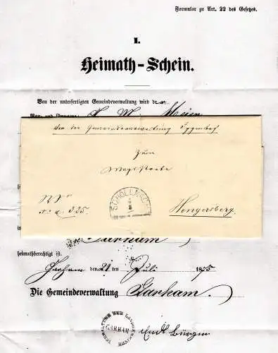 Bayern 1875, blauer HKS SCHÖLLNACH auf Amts Brief v. Garham n. Hengersberg.