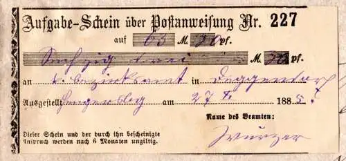 Bayern 1885, Postschein v. Hengersberg auf Amtsblatt