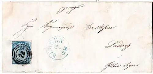 Norwegen 1856, voll-/breitrandige 4 Sk. Löwe auf Brief v. 25 Bergen n. Ladvig