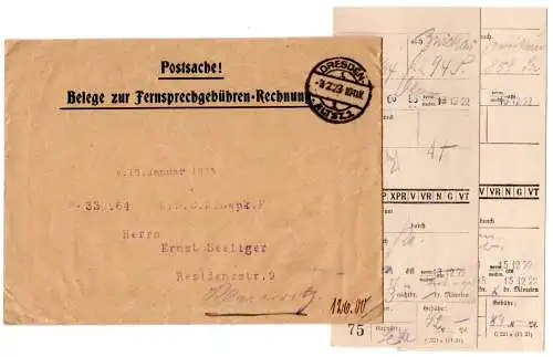 DR 1923, portofreier Postsache Brief v. Dresden n. Blasewitz m. Telefonrechnung