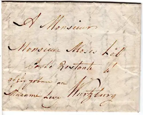 GB 1781, early letter from London to Moses Löb, Poste Restante, Würzburg, Bayern