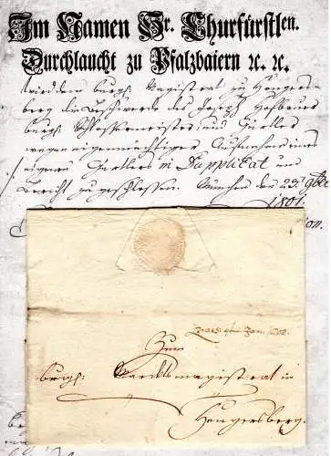 Bayern 1801, Dienstbrief v. München n. Hengersberg m. Präsentationsvermerk