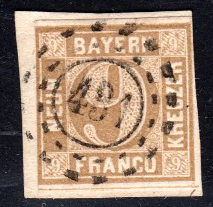 Bayern, oMR 431 RODING klar auf Briefstück m. li. berührter 9 Kr. braun.