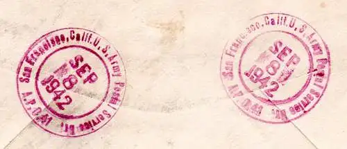 USA 1942, 3 Marken auf Army Postal Service Reko Zensur Brief v. San Francisco