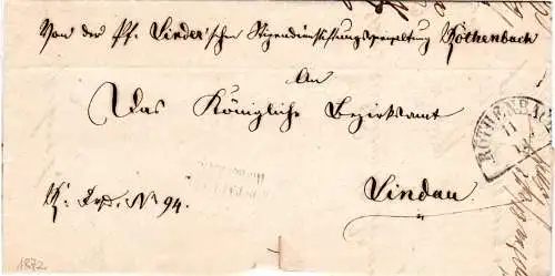 Bayern 1872, L2 POSTABLAGE Röthenbach u. HKS auf Dienstbrief n. Lindau.