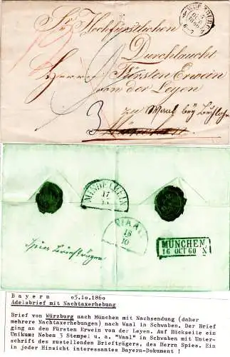 Bayern 1860, Adelsbrief v. Würzburg n. München, Nachsendung n. Waal b. Buchlohe