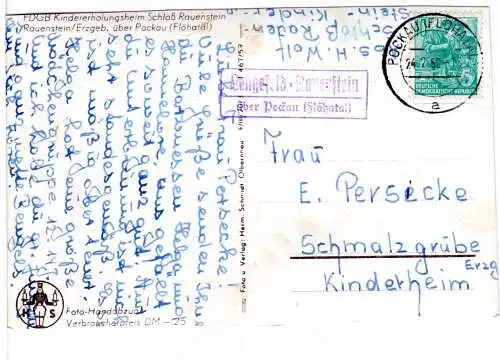 DDR 1960, Landpost Stpl. LENGEFELD-RAUENSTEIN über Pockau auf Karte m. 10 Pf. 