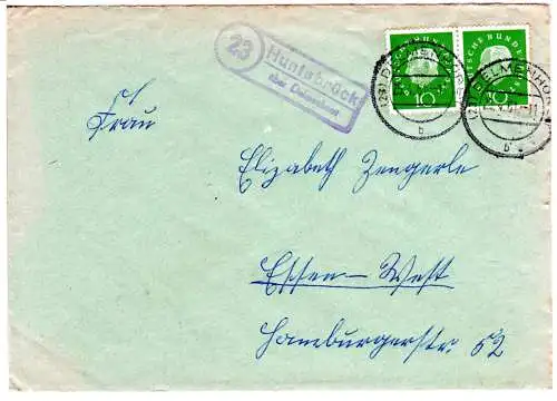 BRD 1961, Landpost Stpl. 23 HUNTEBRÜCK über Delmenhorst auf Brief m. 2x10 Pf. 