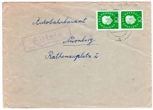 BRD 1961, Landpost Stpl. ALTFELD über Marktheidenfeld auf Brief m. 2x10 Pf. 