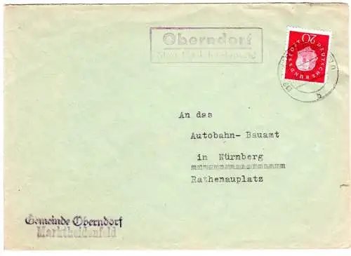 BRD 1960, Landpost Stpl. OBERNDORF über Marktheidenfeld auf Brief m. 20 Pf