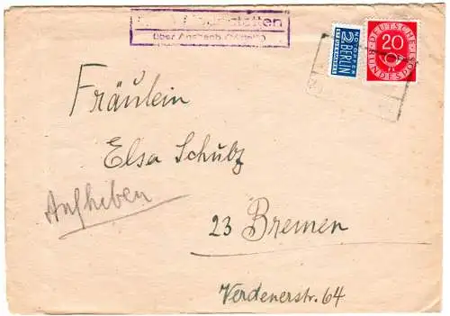 BRD 1952, Landpost Stpl. NEUNSTETTEN über Ansbach (Mittelfr.) auf Brief m. 20 Pf