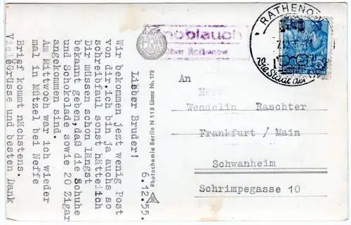 DDR 1955, Landpost Stpl. KNOBLAUCH über Rathenow auf Karte m. 10 Pf.