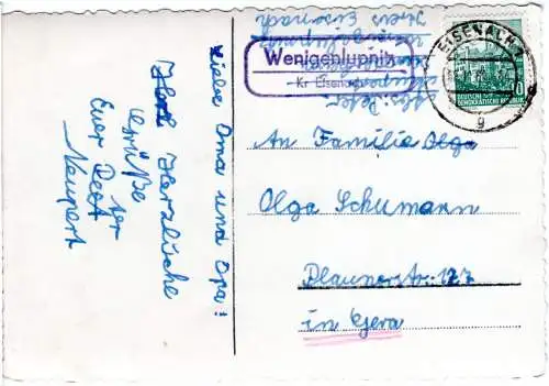 DDR 1960, Landpost Stpl. WENIGENLUPNITZ über Eisenach auf Karte m. 10 Pf. 