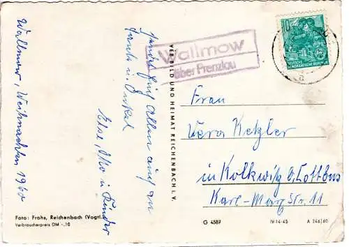 DDR 1961, Landpost Stpl. WALLMOW über Prenzlau auf Karte m. 10 Pf. 