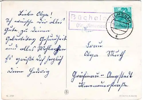 DDR 1961, Landpost Stpl. BÜCHELOH (Kr. Ilmenau) auf Karte m. 10 Pf. 