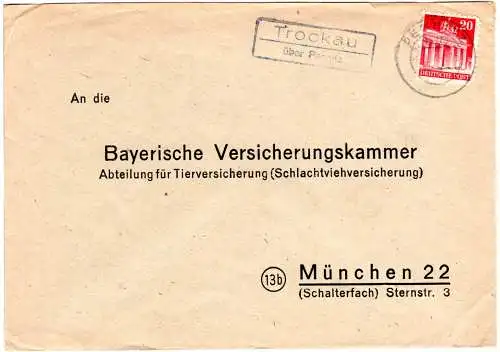 1948, Landpost Stpl. TROCKAU über Pegnitz auf Brief m. 20 Pf.