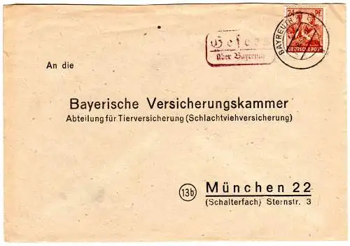 1948, Landpost Stpl. GEFREES über Bayreuth auf Brief m. 24 Pf.