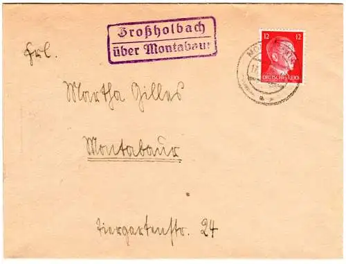 DR 1942, Landpost Stpl. GROSSHOLBACH über Montabaur auf Brief m. 12 Pf.