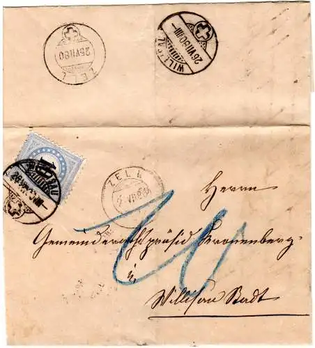 Schweiz 1880, 10 C. Porto auf Brief v. Zell n. Willisau