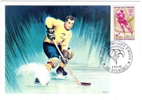 Frankreich 1968, 40+10 C. Eishockey auf attraktiver Maximimkarte