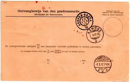 NL 1912, MeF 3x25 C. auf Zigarrenfabrik Paketkarte v. Breda i.d. Schweiz