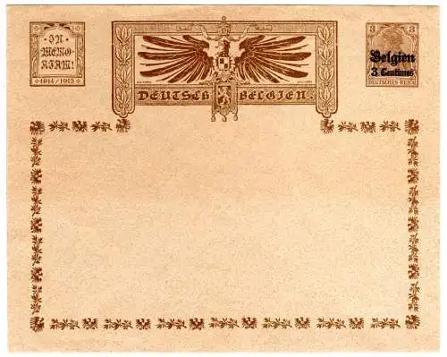 Belgien, ungebr. 3 C./3 Pf. Privatganzsachenumschlag In Memoriam 1914/15