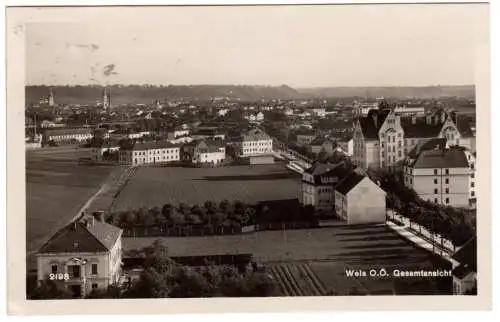 Österreich, Wels O.Ö., Gesamtansicht, 1928 gebr. sw-AK