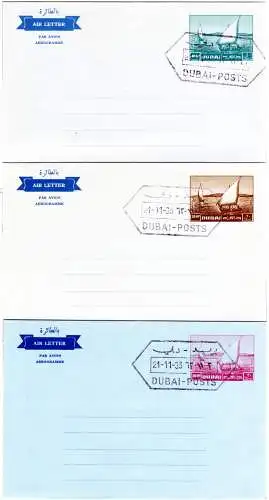 Dubai 1963, 20, 30, 40 NP Aerogramme stationeries, unused with postmark