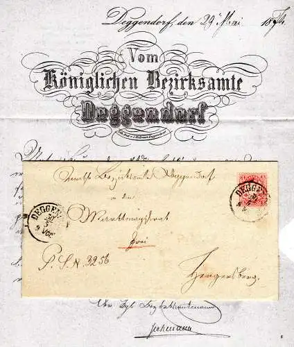 Bayern 1874, 3 Kr. auf sauberem Brief v. K1 Deggendorf n. Hengersberg