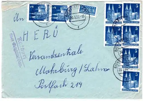 BRD 1951, Landpost Stpl. KALDORF über Eichstätt/Bay. auf Brief m. MeF 8x5 Pf.