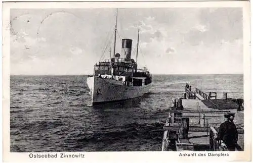 Ostseebad Zinnowitz, Ankunft des Dampfers, 1927 gebr. sw-AK