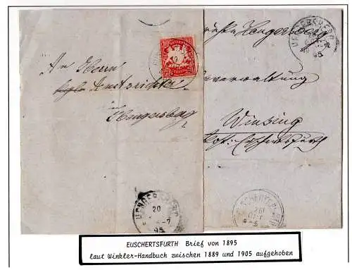 Bayern 1895, K1 EUSCHERTSFURTH auf 2 Briefen, 1mal als Ankunftstempel.