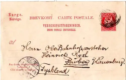 Norwegen 1907, 4-Ring Schiffspost Stpl. 229 D/S Söndhordland auf 10 öre Karte