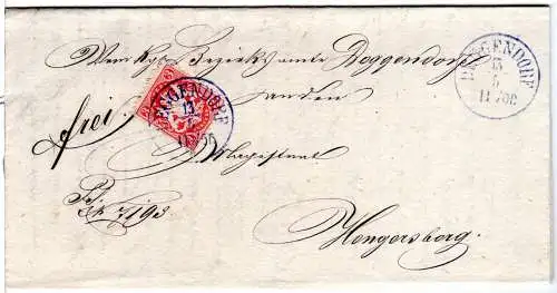 Bayern 1873, 3 Kr. auf Brief m. blauem K1 Deggendorf n. Hengersberg